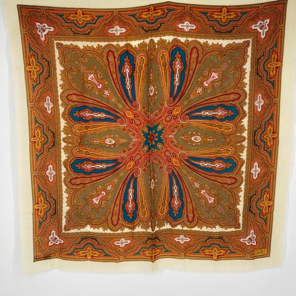 Vintage Club 7 Scarf 100% Wool Paisley Print Made In Japan - Picture 1 of 8